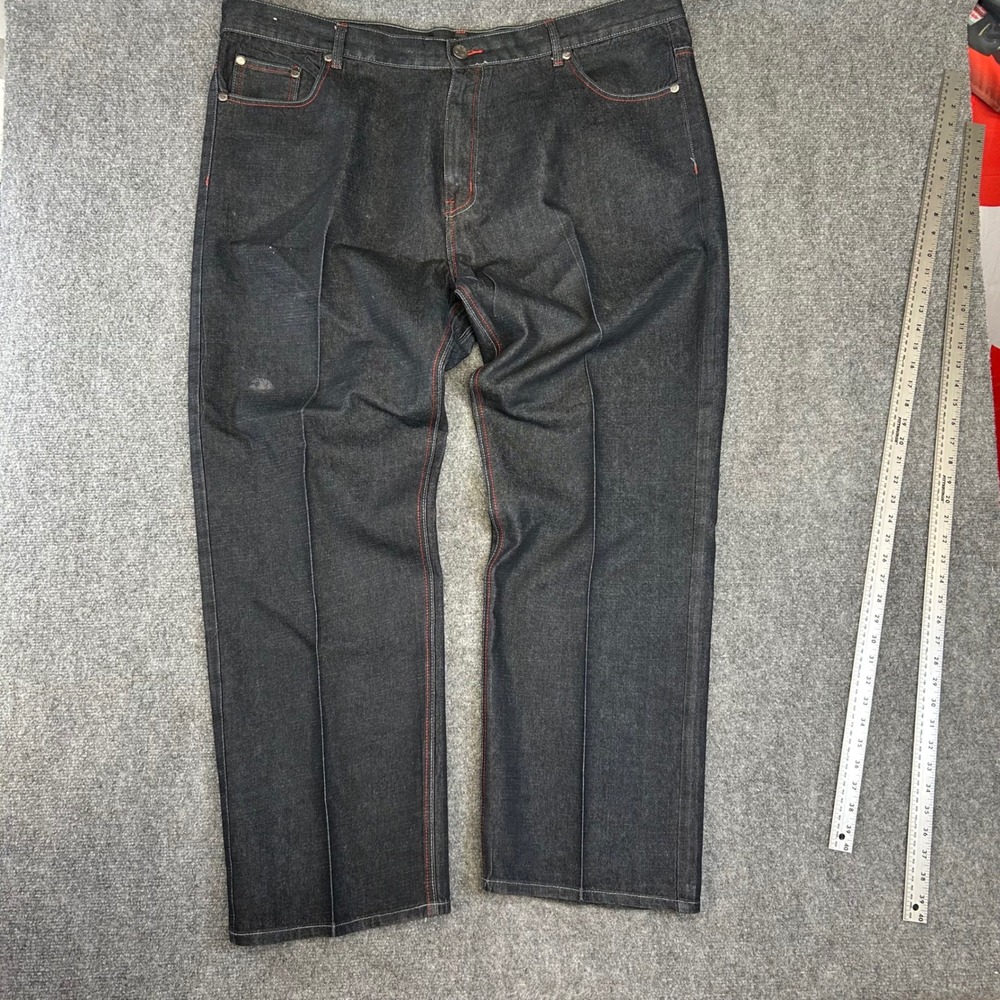 Chams Jeans Mens 48 Dark Wash Red Contrast‎ Stitch Embroidered Baggy Denim Pants